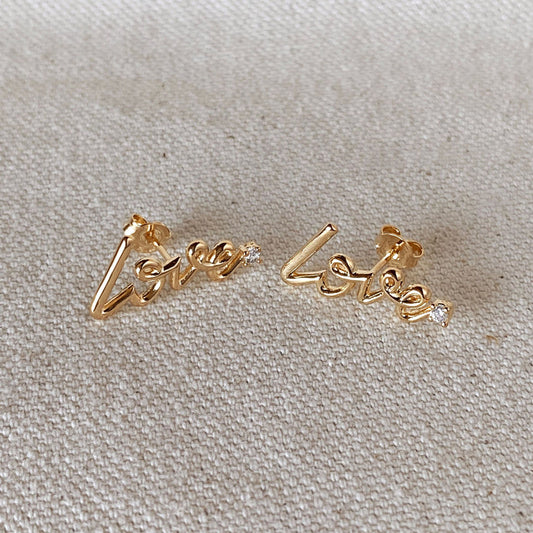 18K Gold Filled Elegant Cursive Love Stud