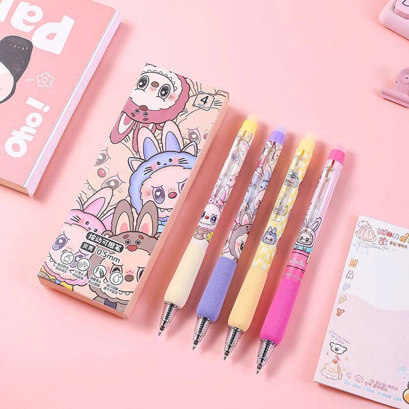 Labubu erasable press gel pen cute labubu pen-4pcs set