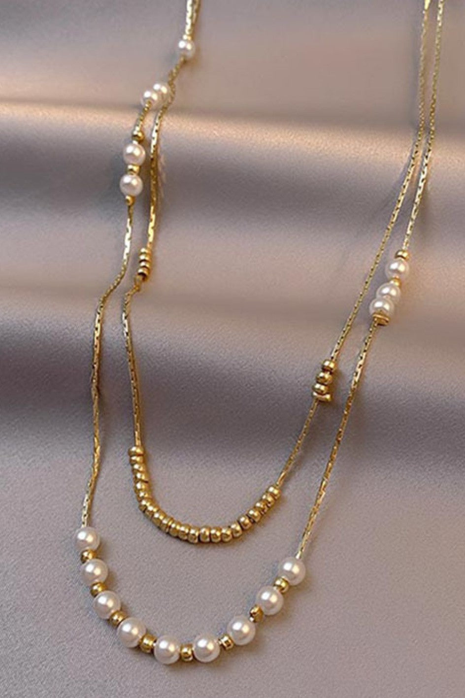 Elegant Pearl Multi Layer18k Gold Non-Tarnish Stainless Steel Necklace