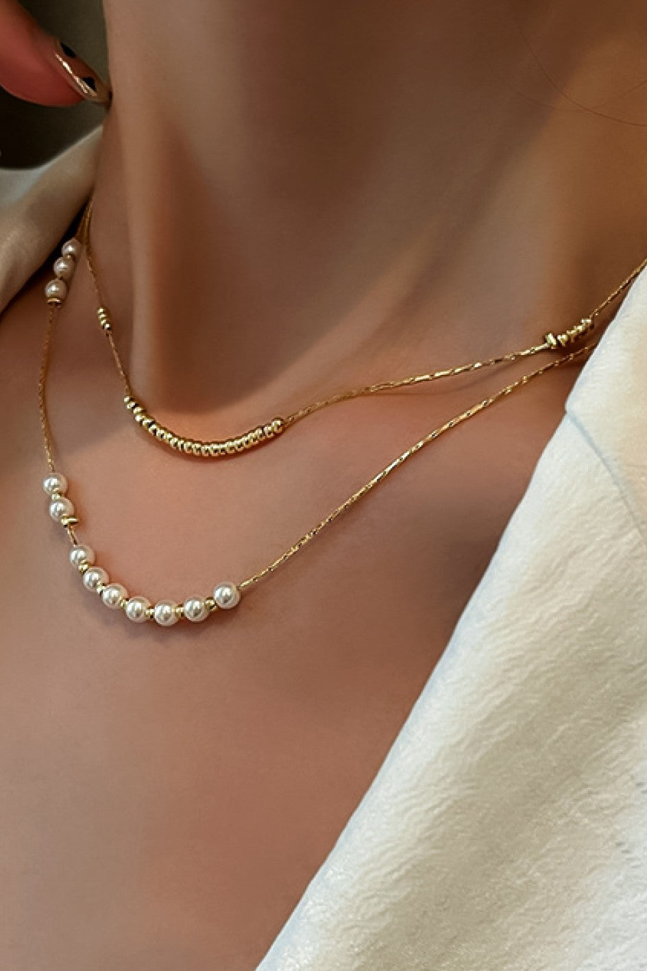 Elegant Pearl Multi Layer18k Gold Non-Tarnish Stainless Steel Necklace