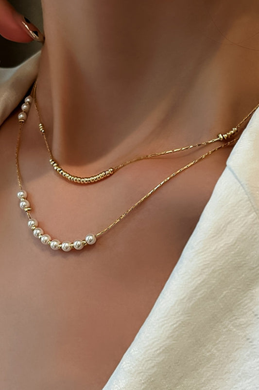 Elegant Pearl Multi Layer18k Gold Non-Tarnish Stainless Steel Necklace