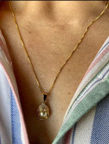 18K Gold Filled Wrap Pearl Earing & Necklace Set