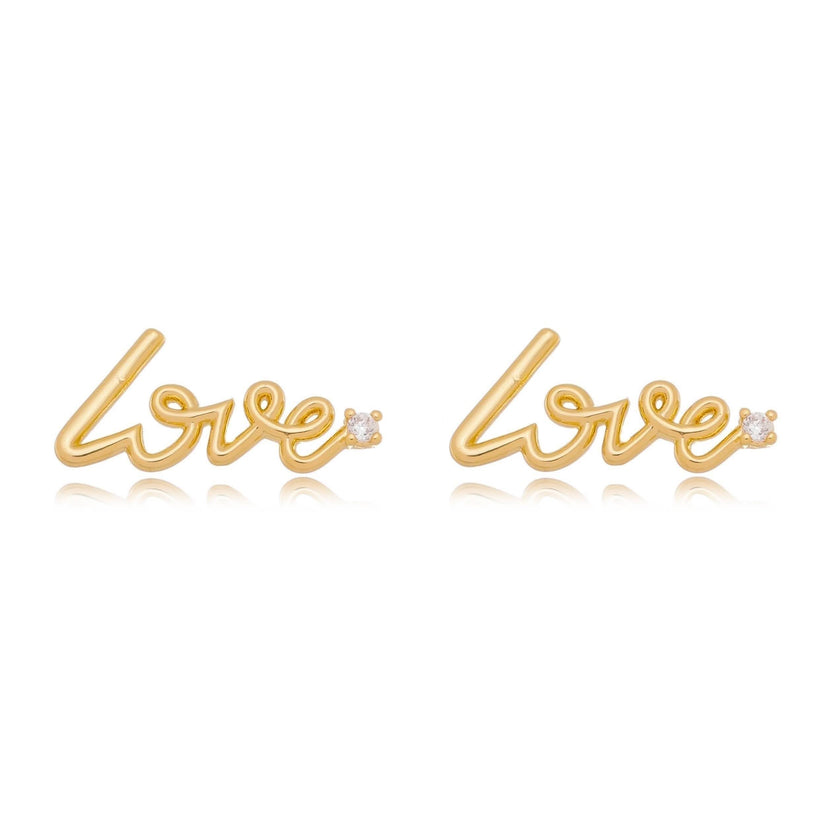 18K Gold Filled Elegant Cursive Love Stud