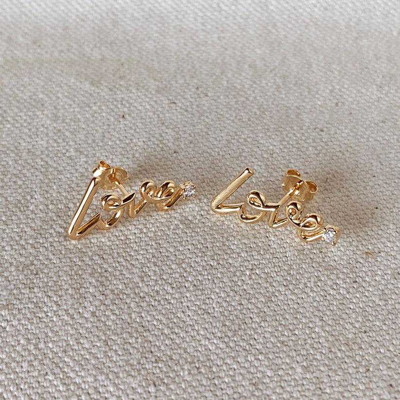 18K Gold Filled Elegant Cursive Love Stud