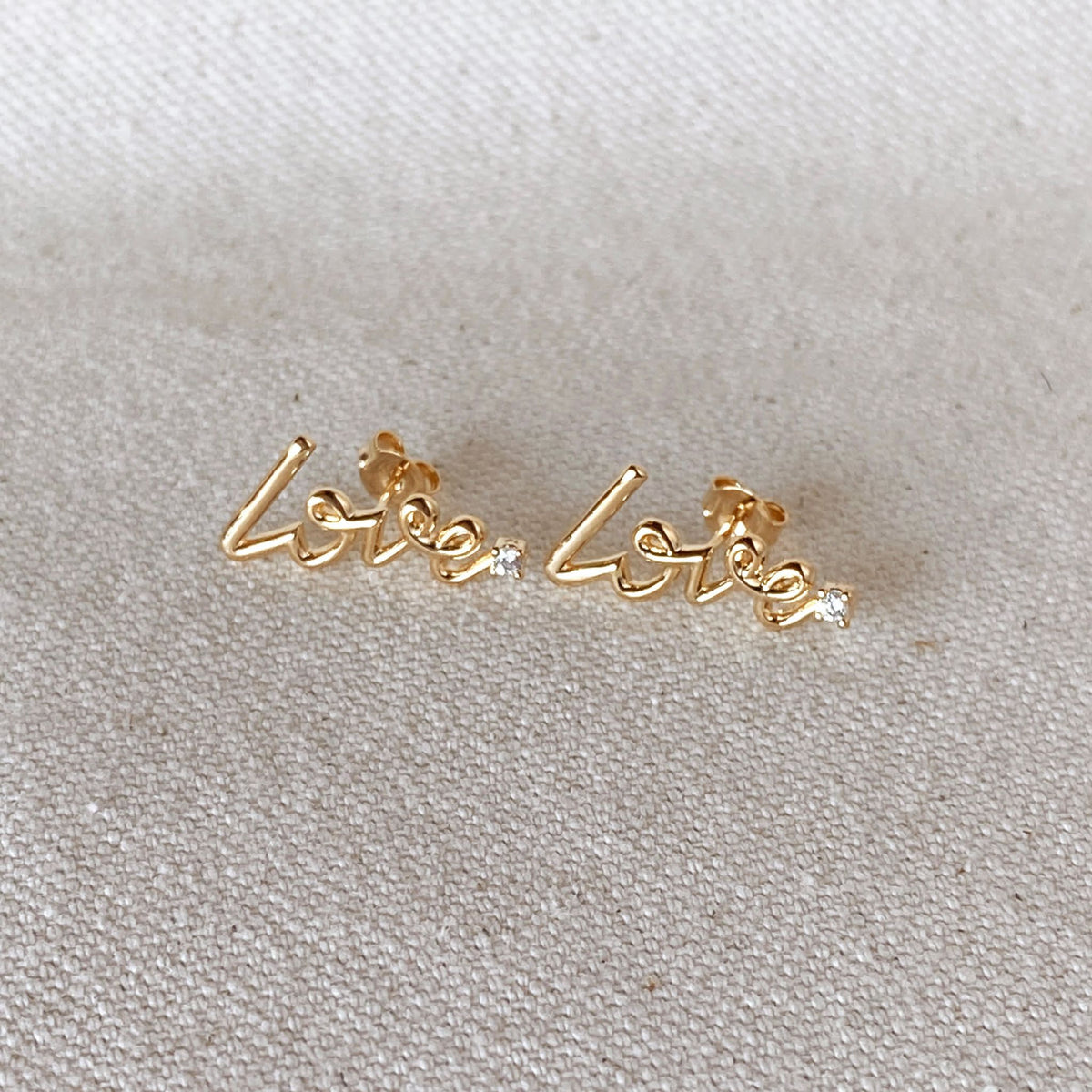 18K Gold Filled Elegant Cursive Love Stud