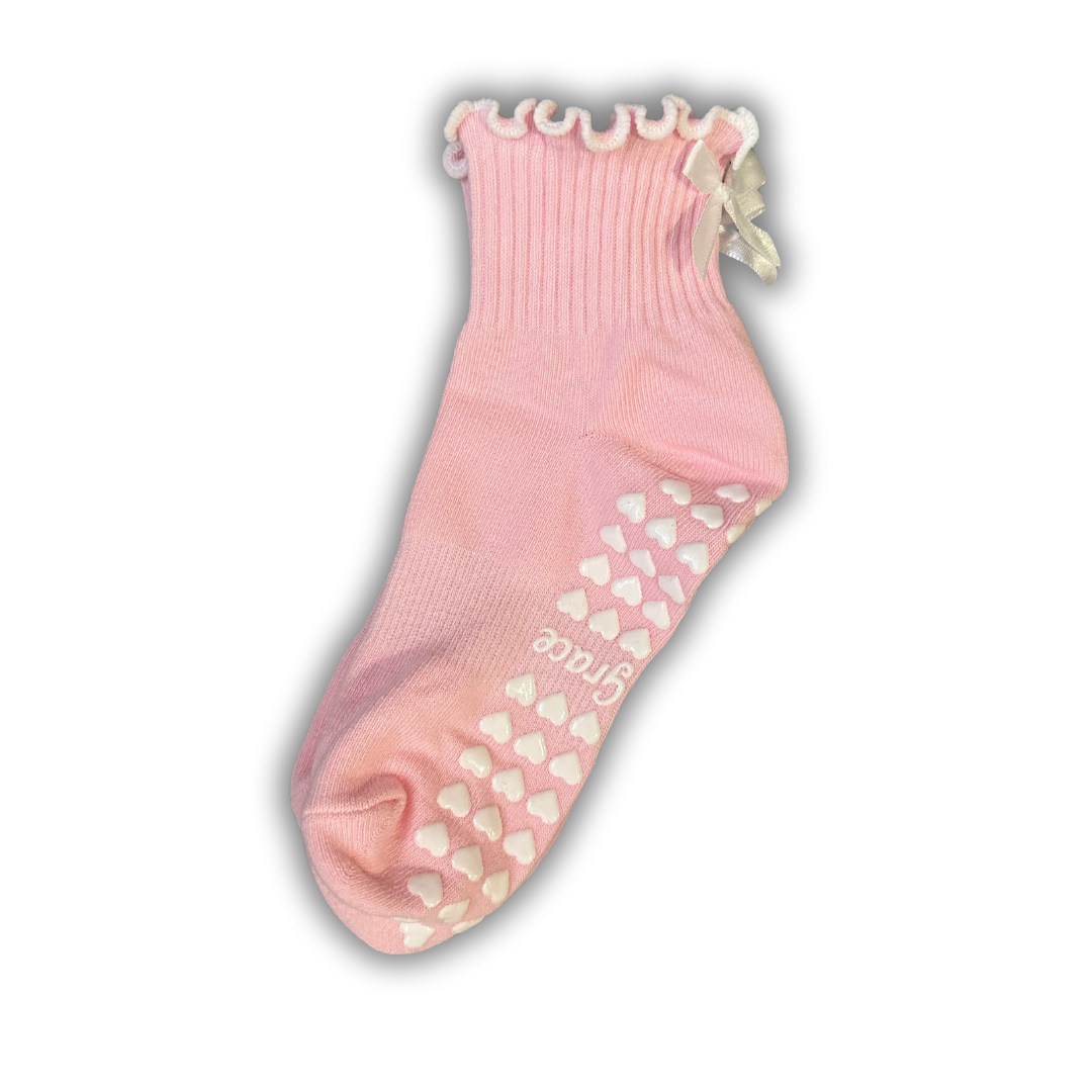 Ballet pink bow non slip grip sock for Pilates/yoga/barre