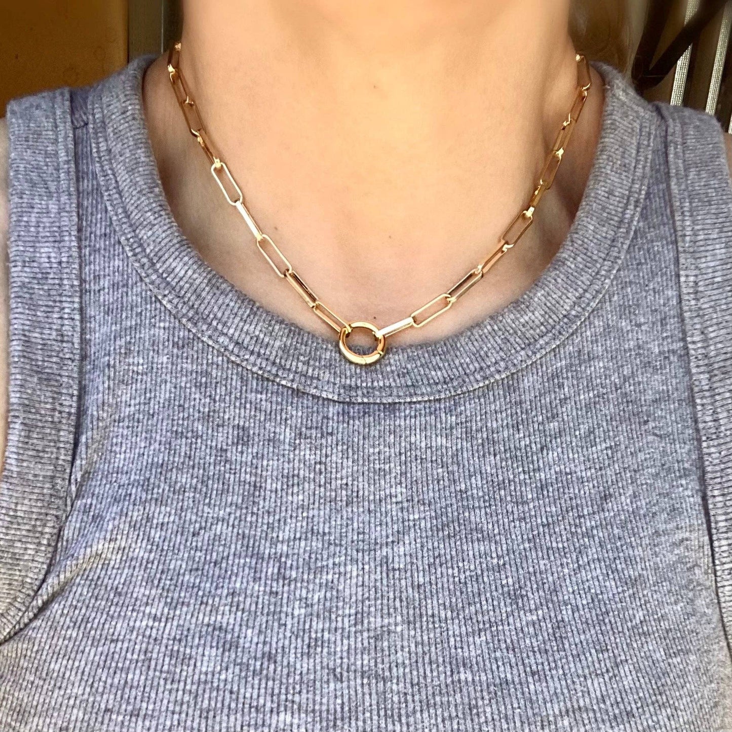 18k Gold Filled Paperclip Chain Necklace Featuring Carabine