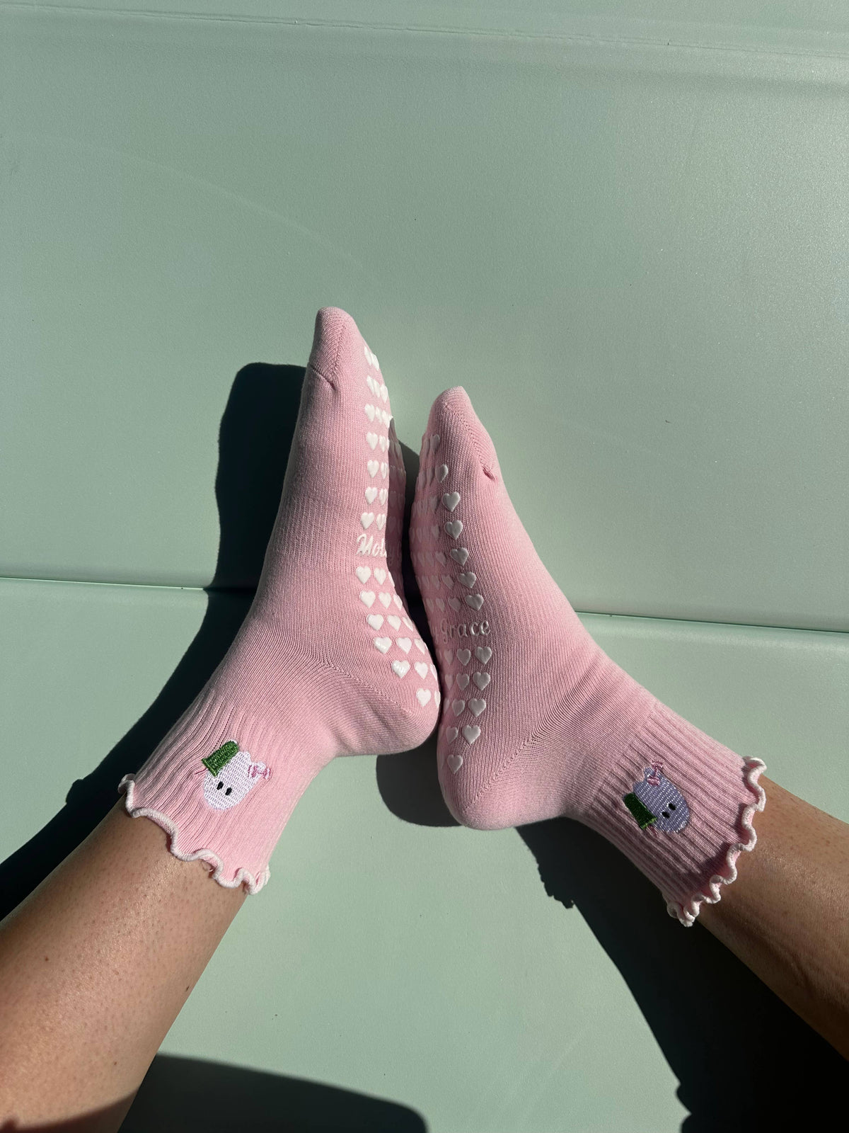 Spooky season socks! pink ghost matcha non slip socks
