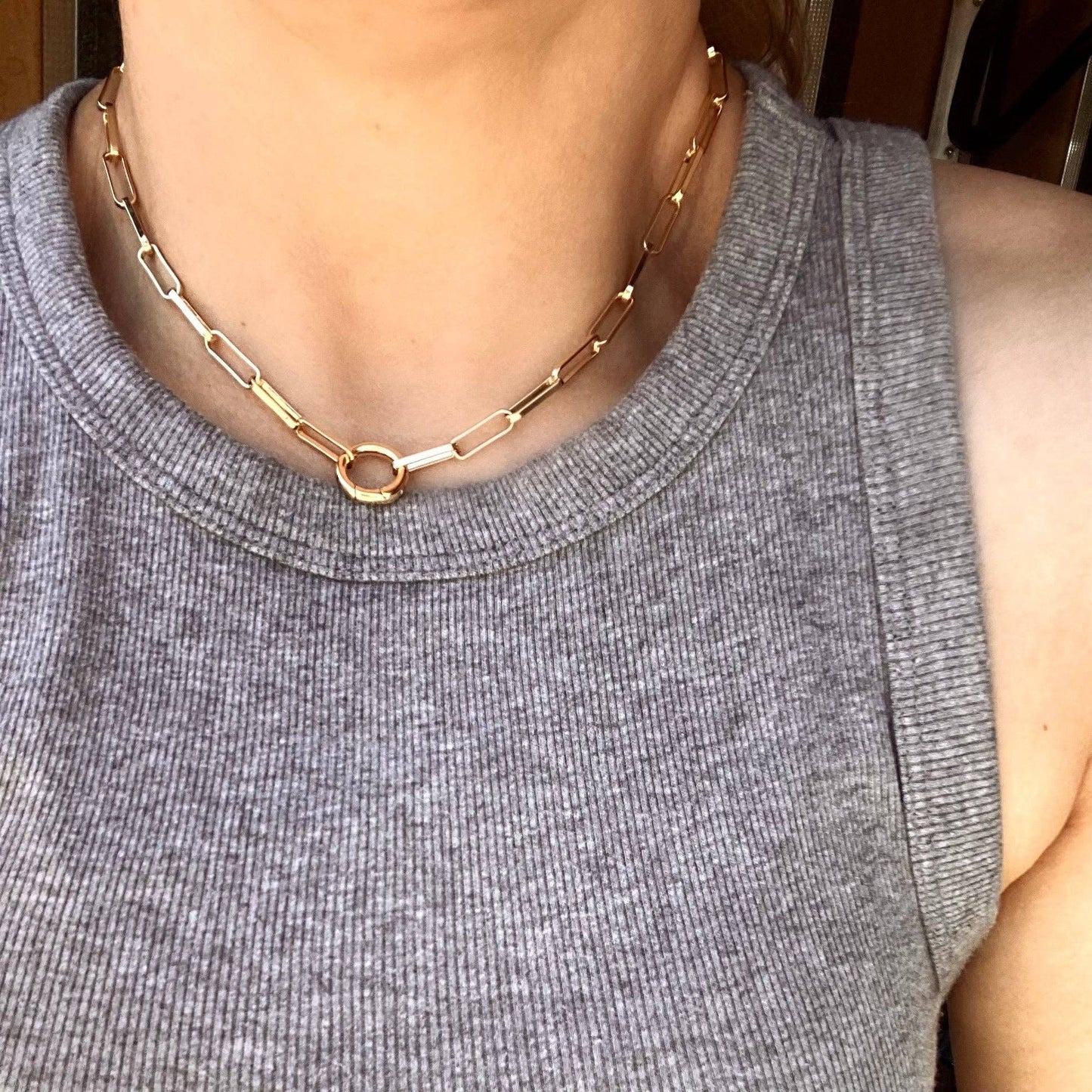 18k Gold Filled Paperclip Chain Necklace Featuring Carabine