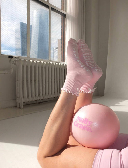 Ballet pink bow non slip grip sock for Pilates/yoga/barre