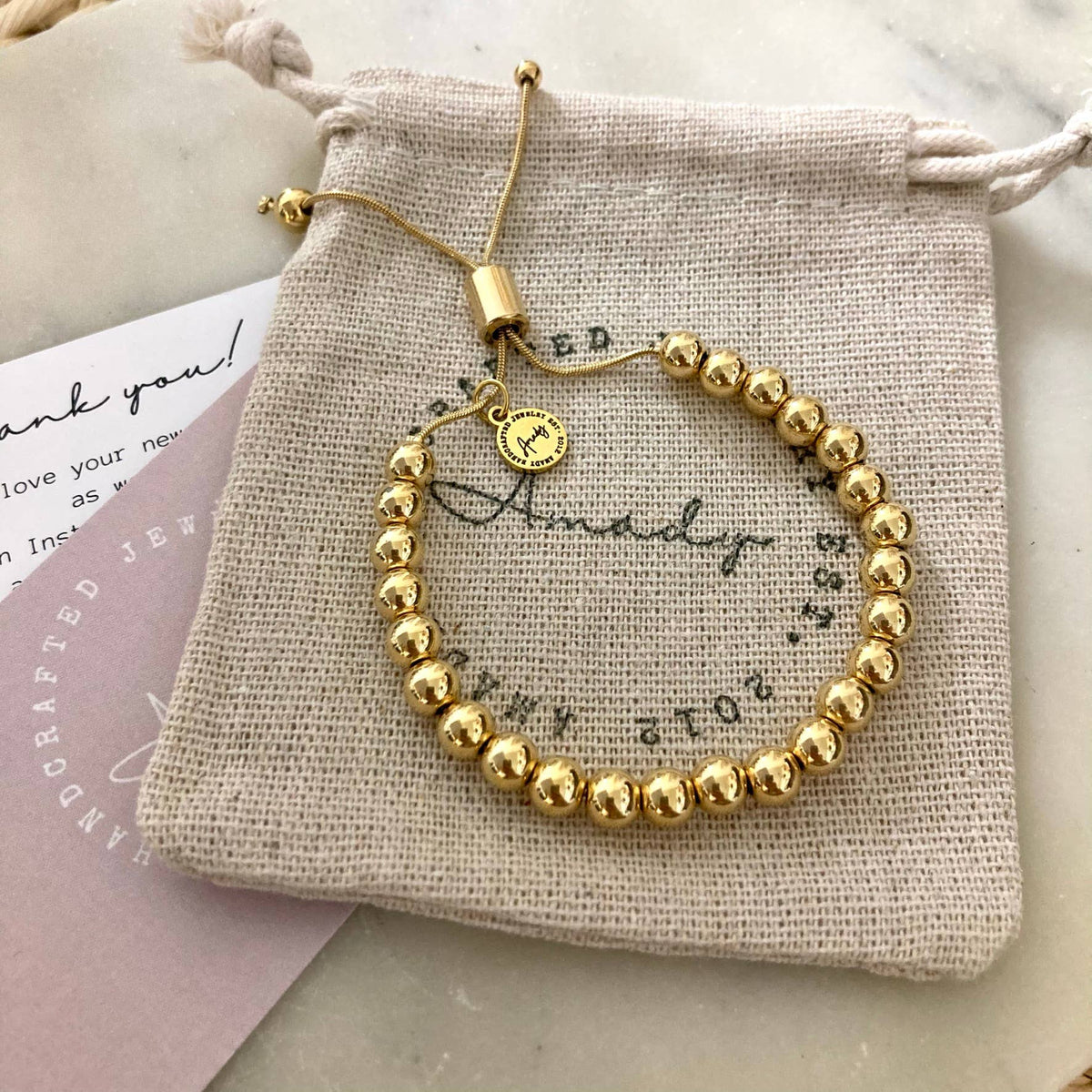 Gold beaded adjustable bracelet, 24k Gold Filled, layering