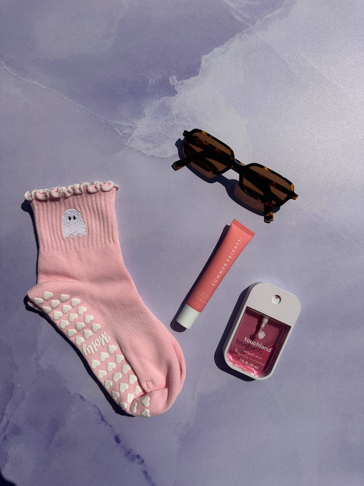 Spooky season socks!  Pink ghost non slip grip socks