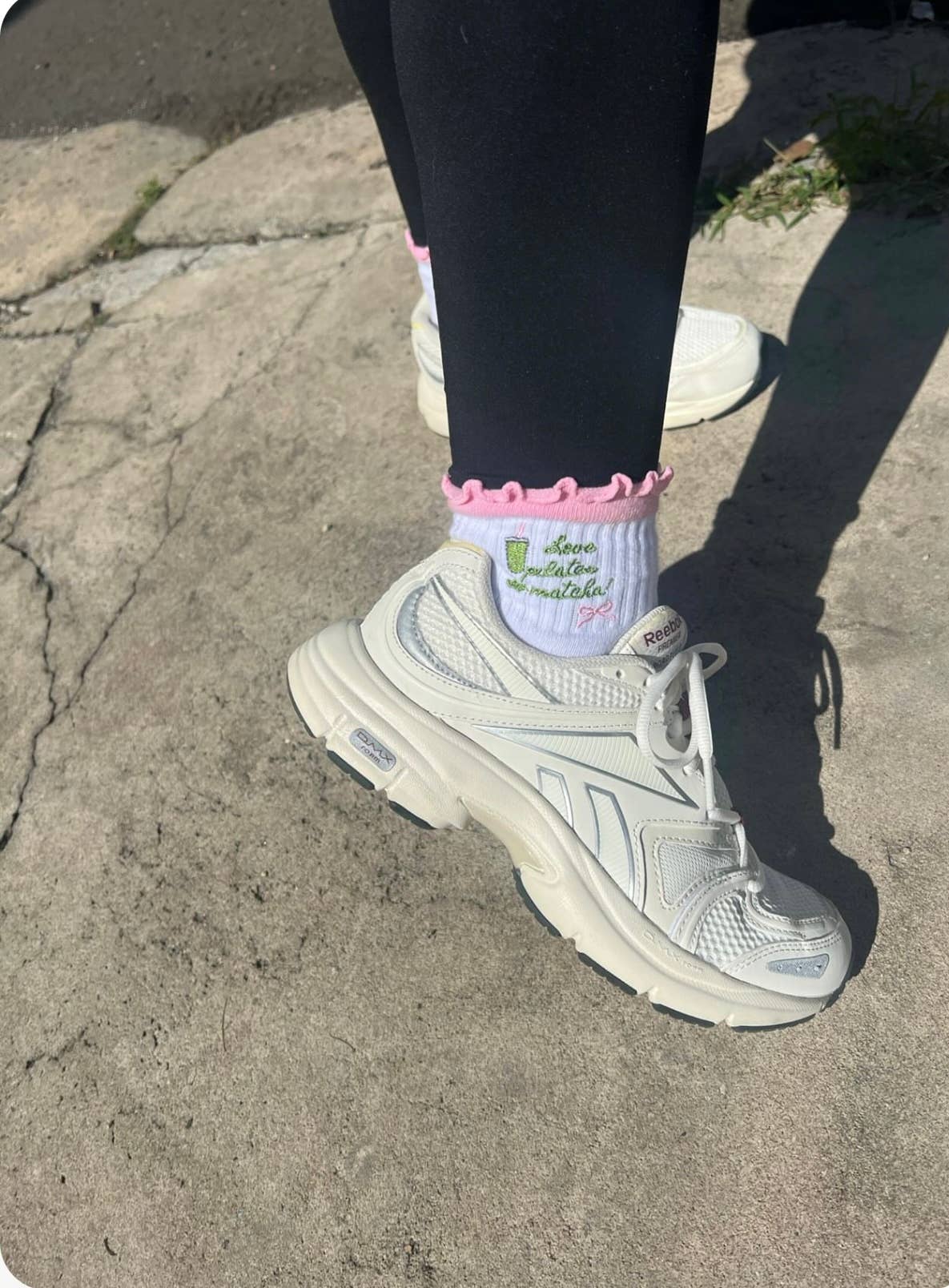 Love Pilates so Matcha ruffle pink grip sock