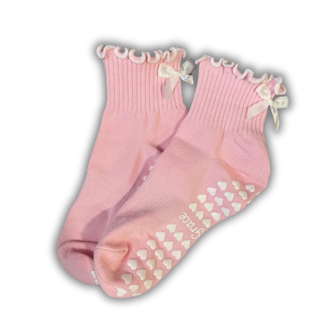 Ballet pink bow non slip grip sock for Pilates/yoga/barre
