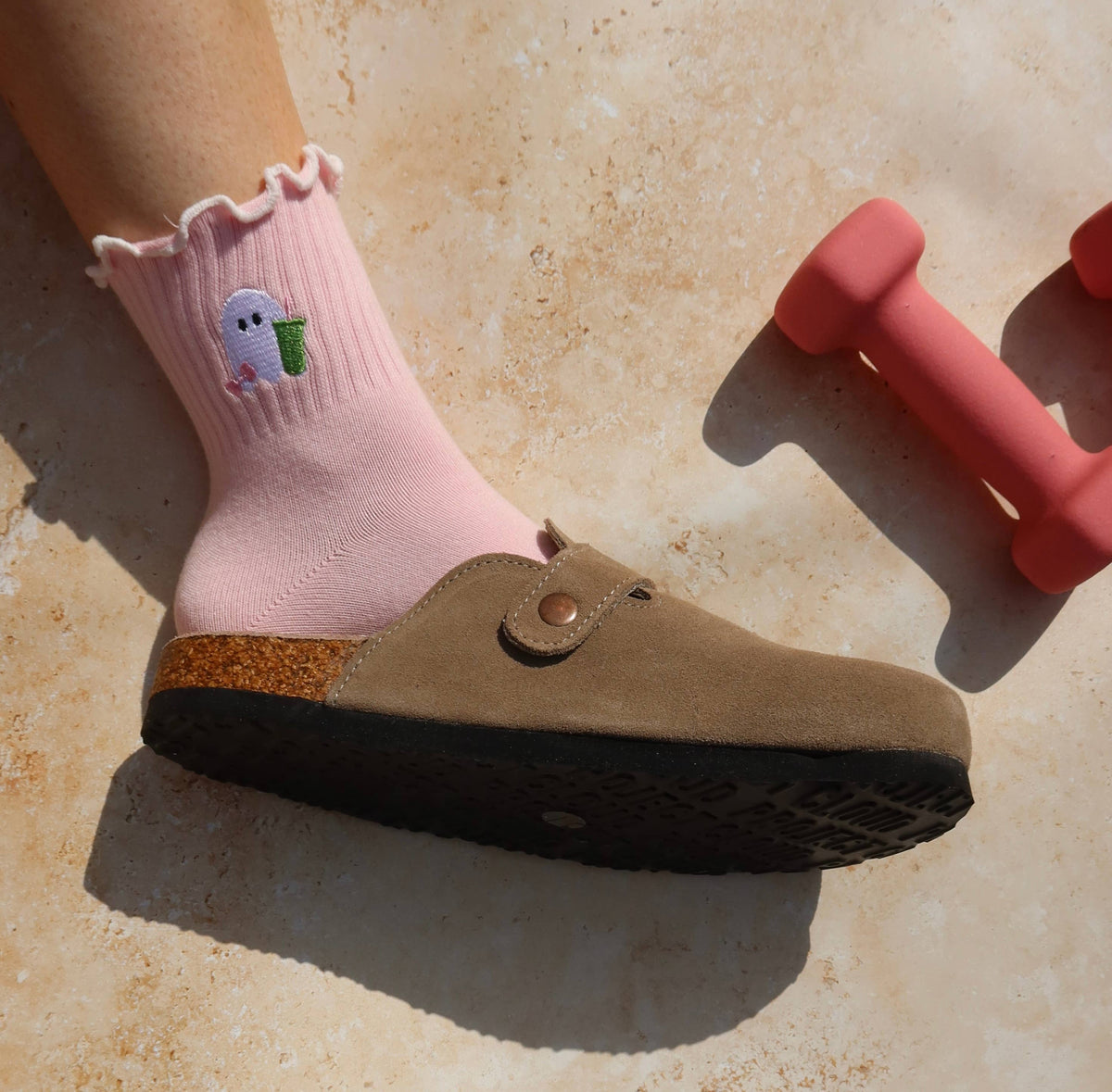 Spooky season socks! pink ghost matcha non slip socks