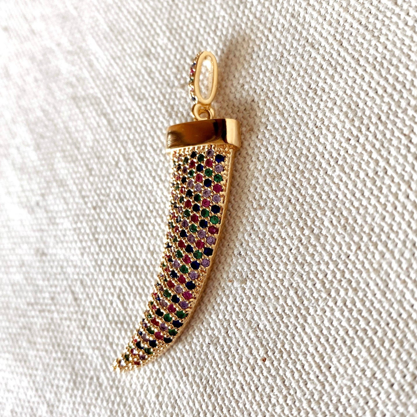 Multicolor Cubic Zirconia Tusk Pendant Made of 18k Gold Filled