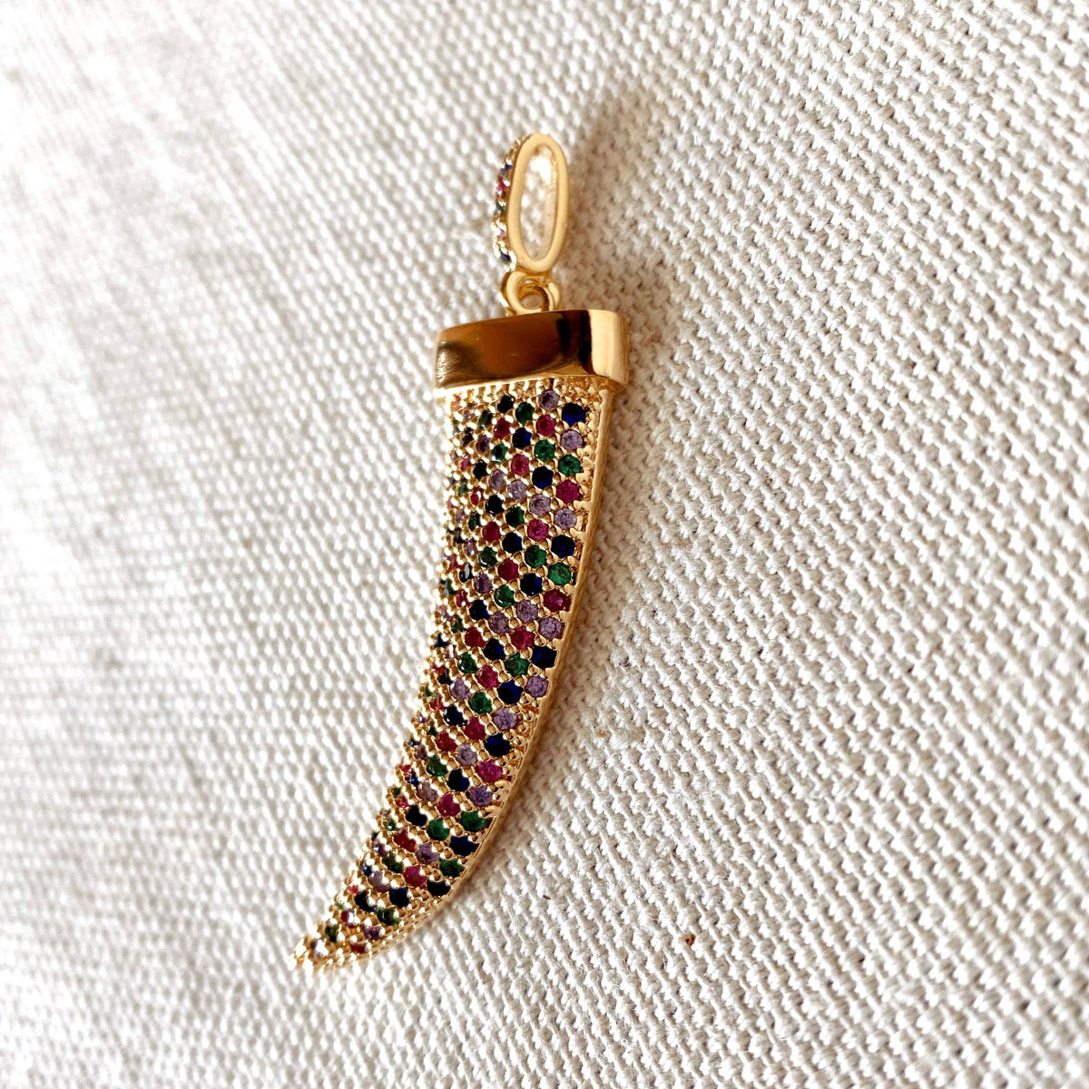 Multicolor Cubic Zirconia Tusk Pendant Made of 18k Gold Filled
