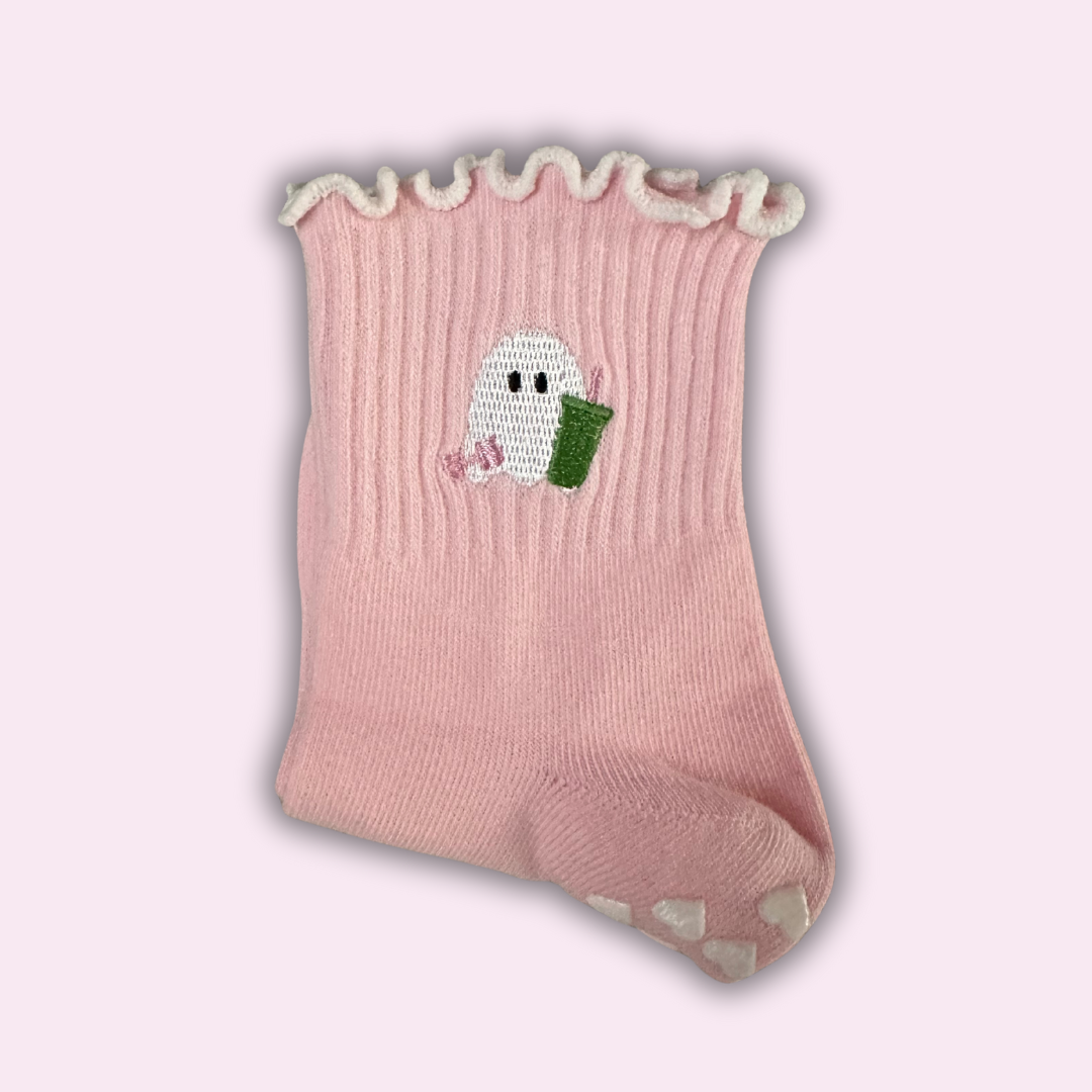 Spooky season socks! pink ghost matcha non slip socks