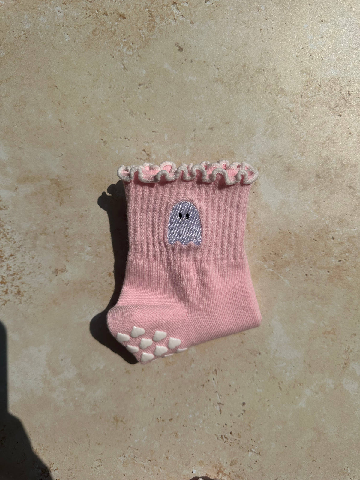 Spooky season socks!  Pink ghost non slip grip socks