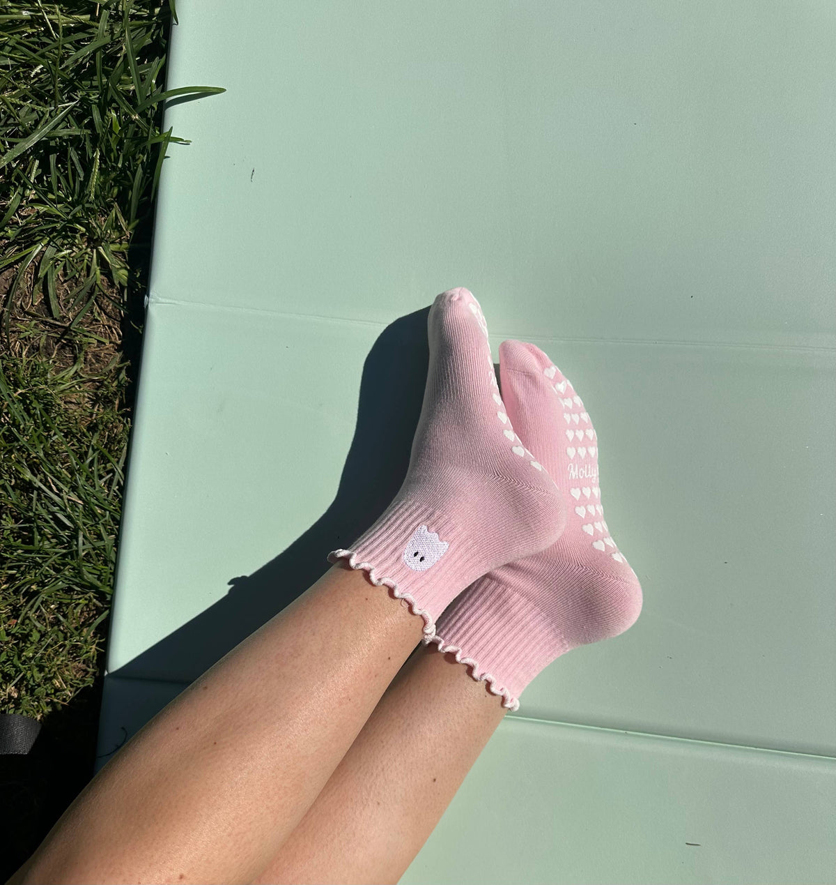 Spooky season socks!  Pink ghost non slip grip socks