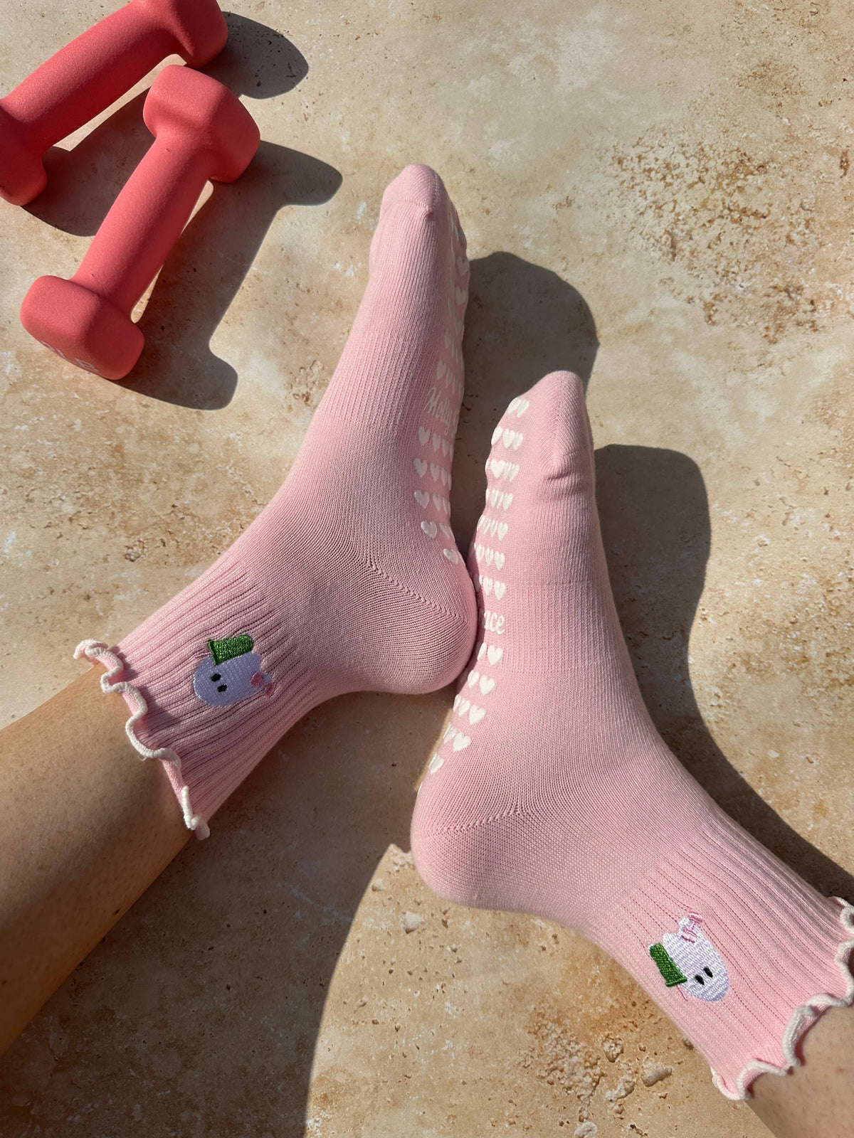 Spooky season socks! pink ghost matcha non slip socks