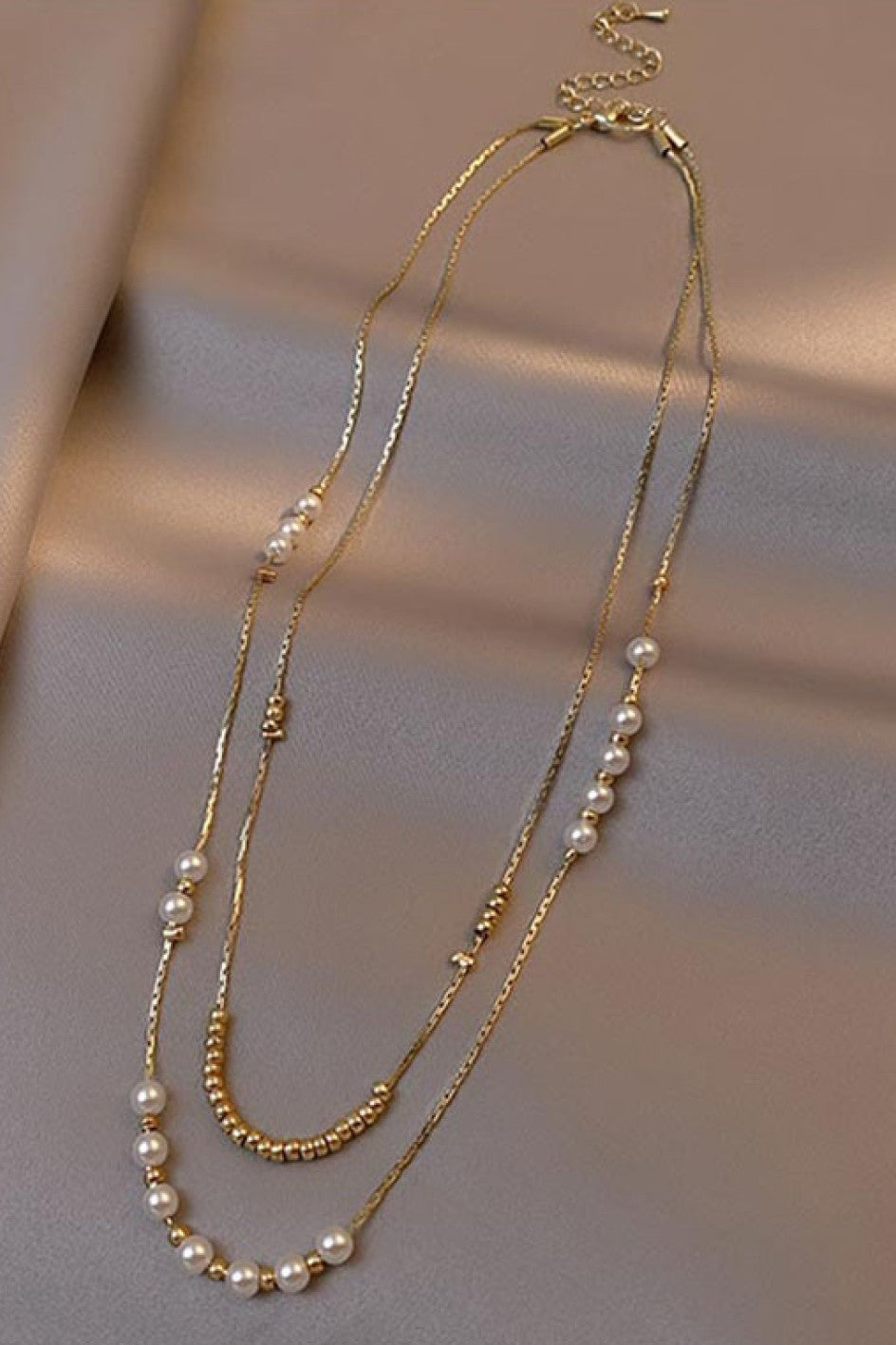 Elegant Pearl Multi Layer18k Gold Non-Tarnish Stainless Steel Necklace